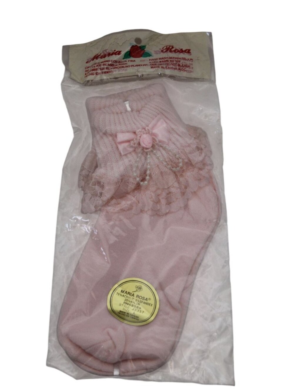 Maria Rosa Pink Church Babtism Socks Booties Lace Large